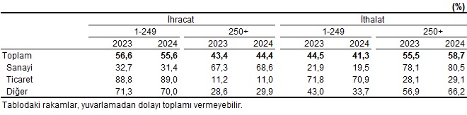 2024 Dış Ticaretin Büyük Ölçekli Girişimler Üzerindeki Yansıması: İhracat ve İthalatta Yapı ve Dağılım