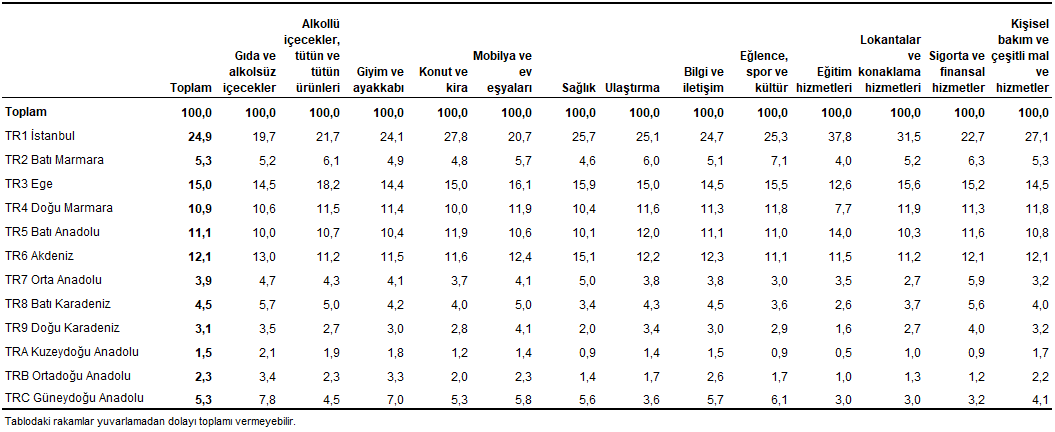 Hanehalkı Tüketim Harcamaları: Türkiye Bölgesel Dağılımları ve Türlere Göre Dağılım Analizi (İBBS 1 ve 2. Düzeyler, 2024)