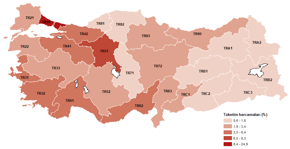 Hanehalkı Tüketim Harcamaları: Türkiye Bölgesel Dağılımları ve Türlere Göre Dağılım Analizi (İBBS 1 ve 2. Düzeyler, 2024)