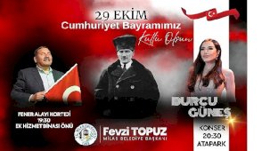 Milas’ta 102. Yıl Cumhuriyet Kutlamalarında Fener Alayı ve Burcu Güneş Konseri