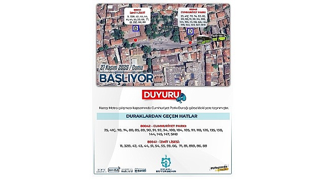 Cumhuriyet Parkı Durağı Yeni Yerde Hizmete Başladı: İzmit Lisesi Önü ve Akçacami Karşı Çaprazı Güncellenen Hatlar