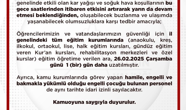 Artvin'de kar yağışı ve soğuk hava nedeniyle eğitime bir gün ara verildi