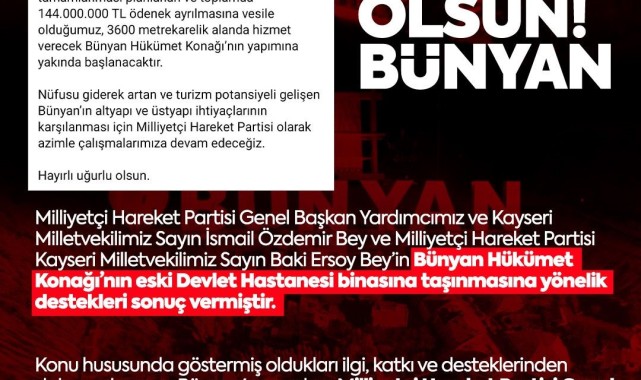 Bünyan Hükümet Konağı'na İlişkin Güncel Gelişmeler