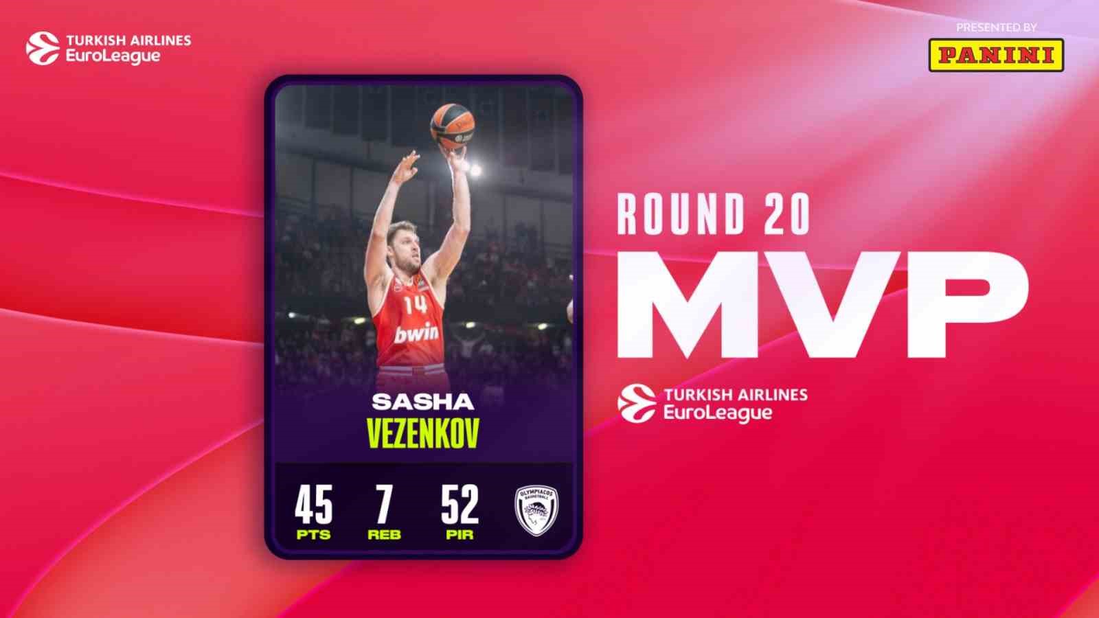OLYMPİAKOS'UN BULGAR OYUNCUSU SASHA VEZENKOV EUROLEAGUE'DE HAFTANIN MVP'Sİ SEÇİLDİ