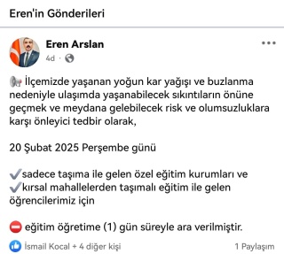 KAR YAĞIŞI NEDENİYLE EĞİTİME ARA VERİLDİ
