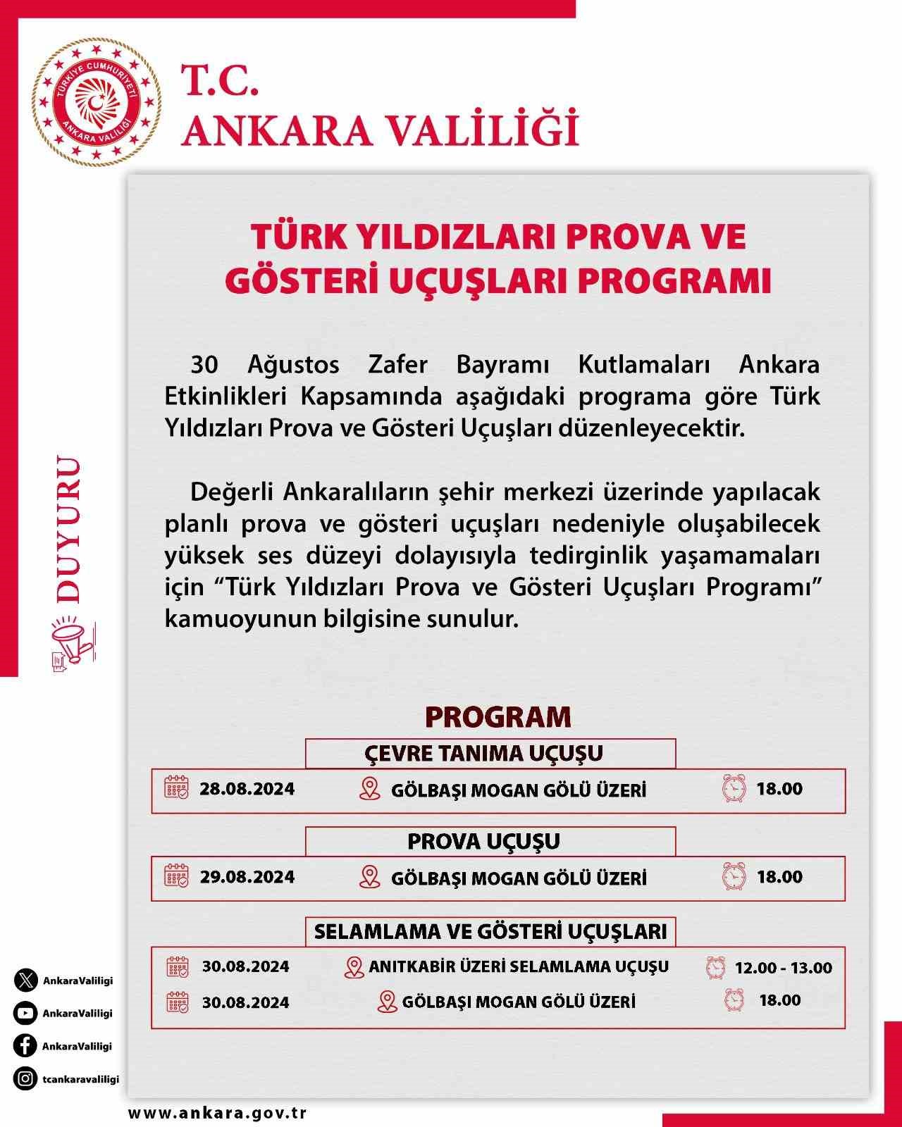TÜRK YILDIZLARI 30 AĞUSTOS'TA ANKARA SEMALARINDA GÖSTERİ UÇUŞU YAPACAK
