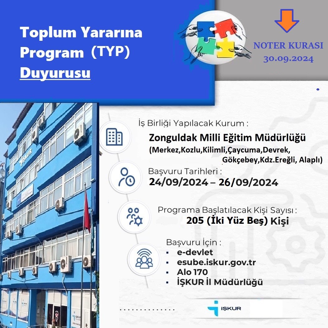 ZONGULDAK'TA TYP KAPSAMINDA İSTİHDAM SAĞLANACAK